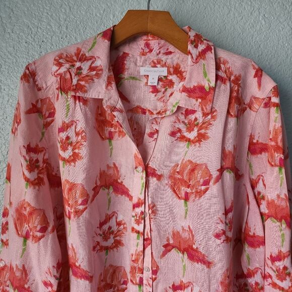 Charter Club 100% linen floral long roll sleeve button down shirt - Picture 3 of 9